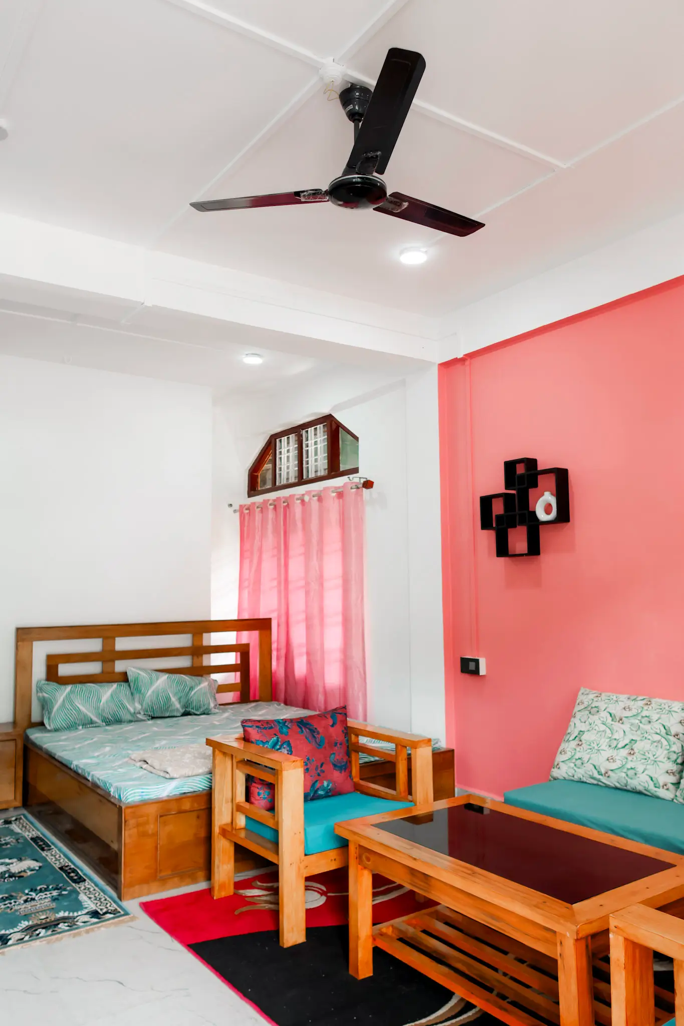 Well-appointed bedroom with mountain views